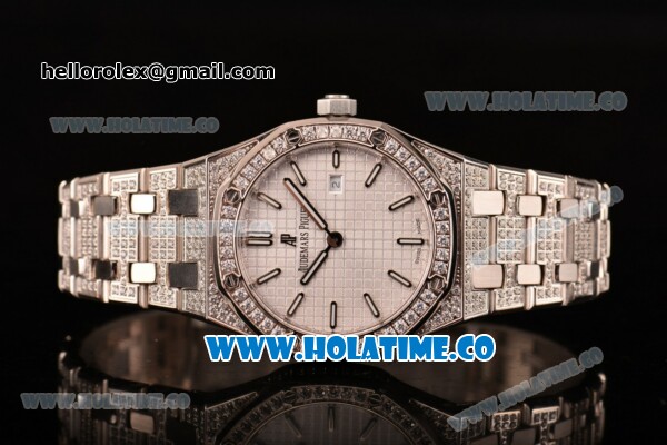 Audemars Piguet Royal Oak 33MM Miyota Quartz Diamonds/Steel Case with White Dial Stick Markers and Diamonds Bezel (EF) - Click Image to Close